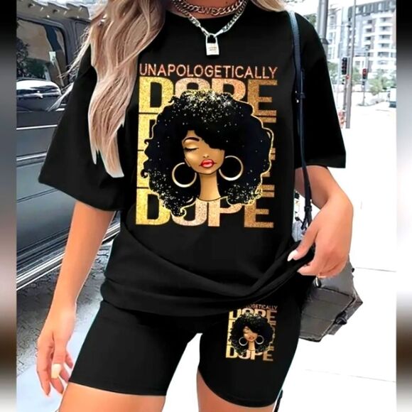 plus size black 2pc tee and shorts set sz.1x - Picture 2 of 5